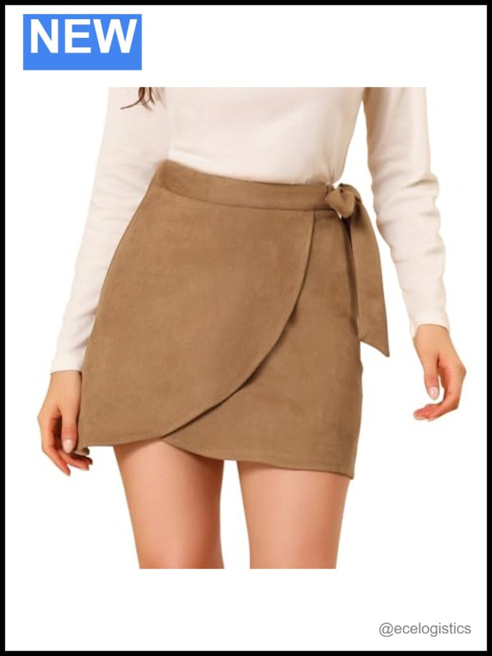 Women's Faux Suede Tie Waist A-Line Mini Wrap Skirt